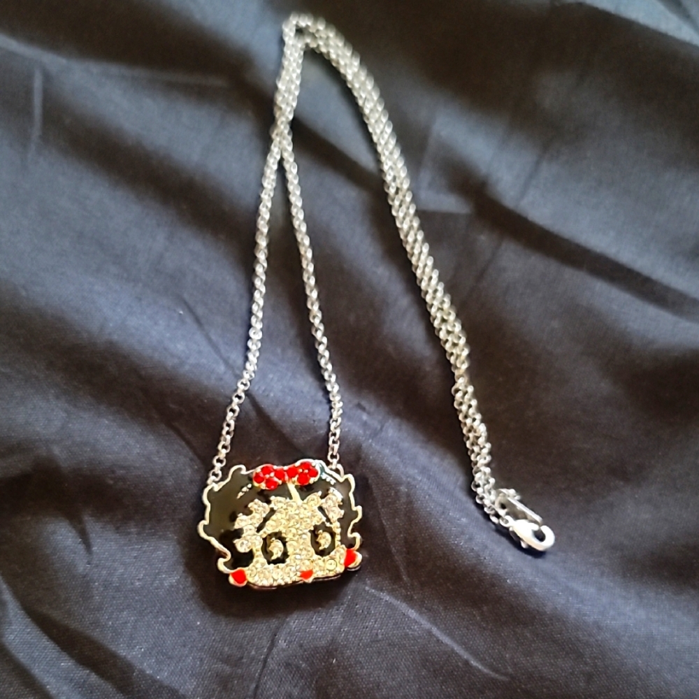Silver Necklace with Bling Betty Boop Pendant
